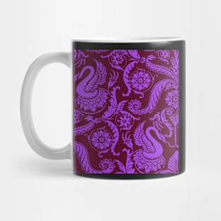 Bright Purple on Raspberry Classy Medieval Damask Swans Mug